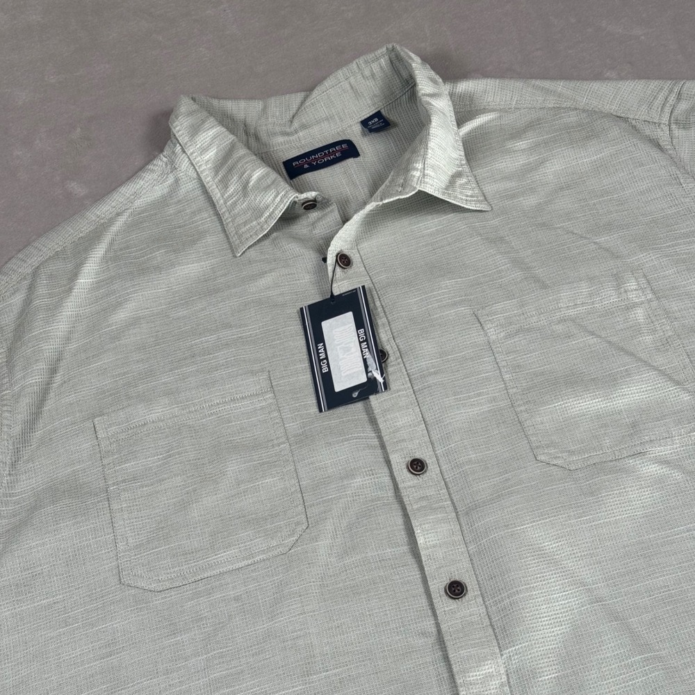 Roundtree & Yorke Button Down Shirt Mens 3XB Sage Green Textured SS NWT